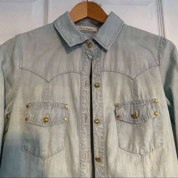 Life in Progress Forever 21 Denim Shirt with Gold Buttons - Picture 5 of 5